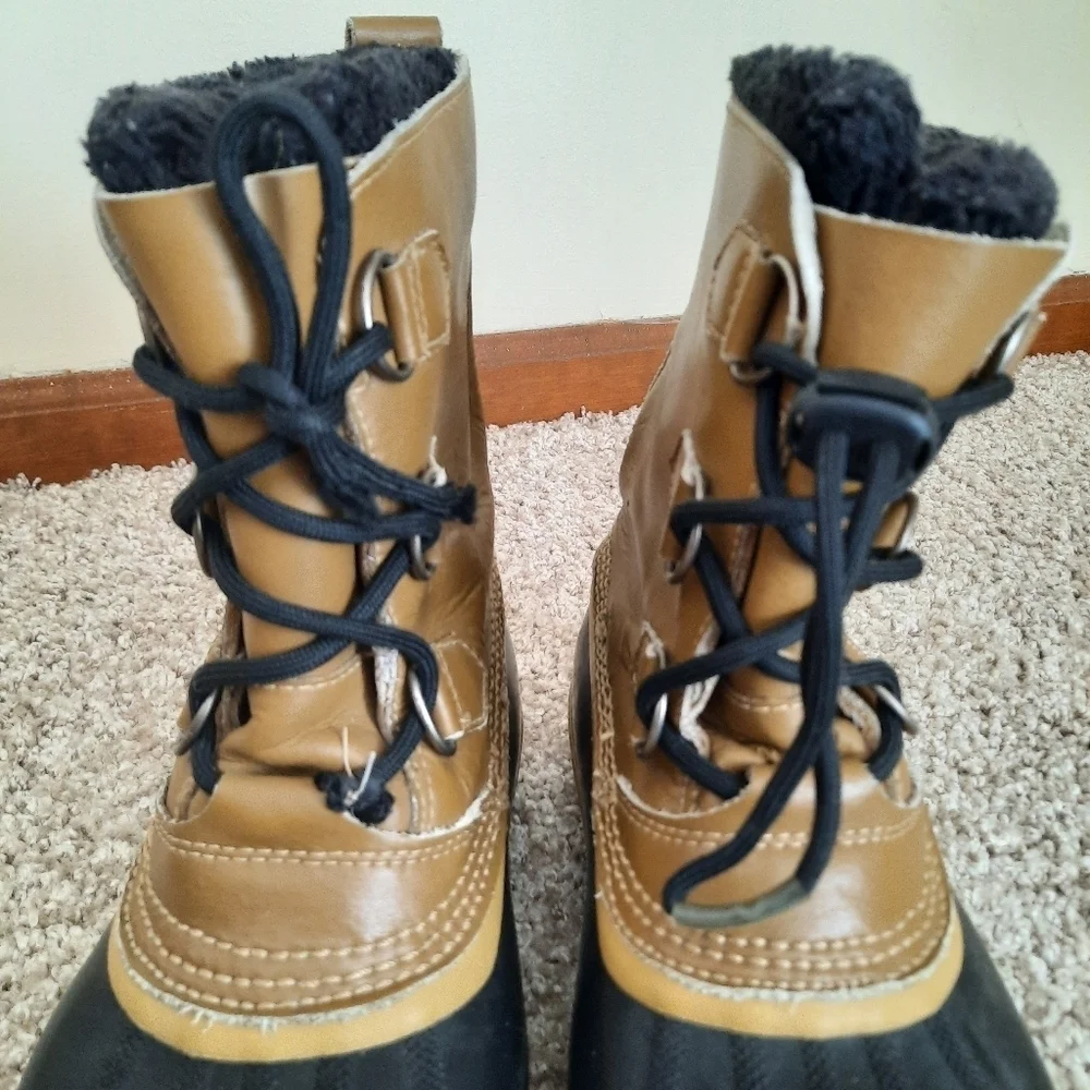 Sorel Tan Leather Waterproof Winter Snow Boots With Liners NY1443-259 Size 5